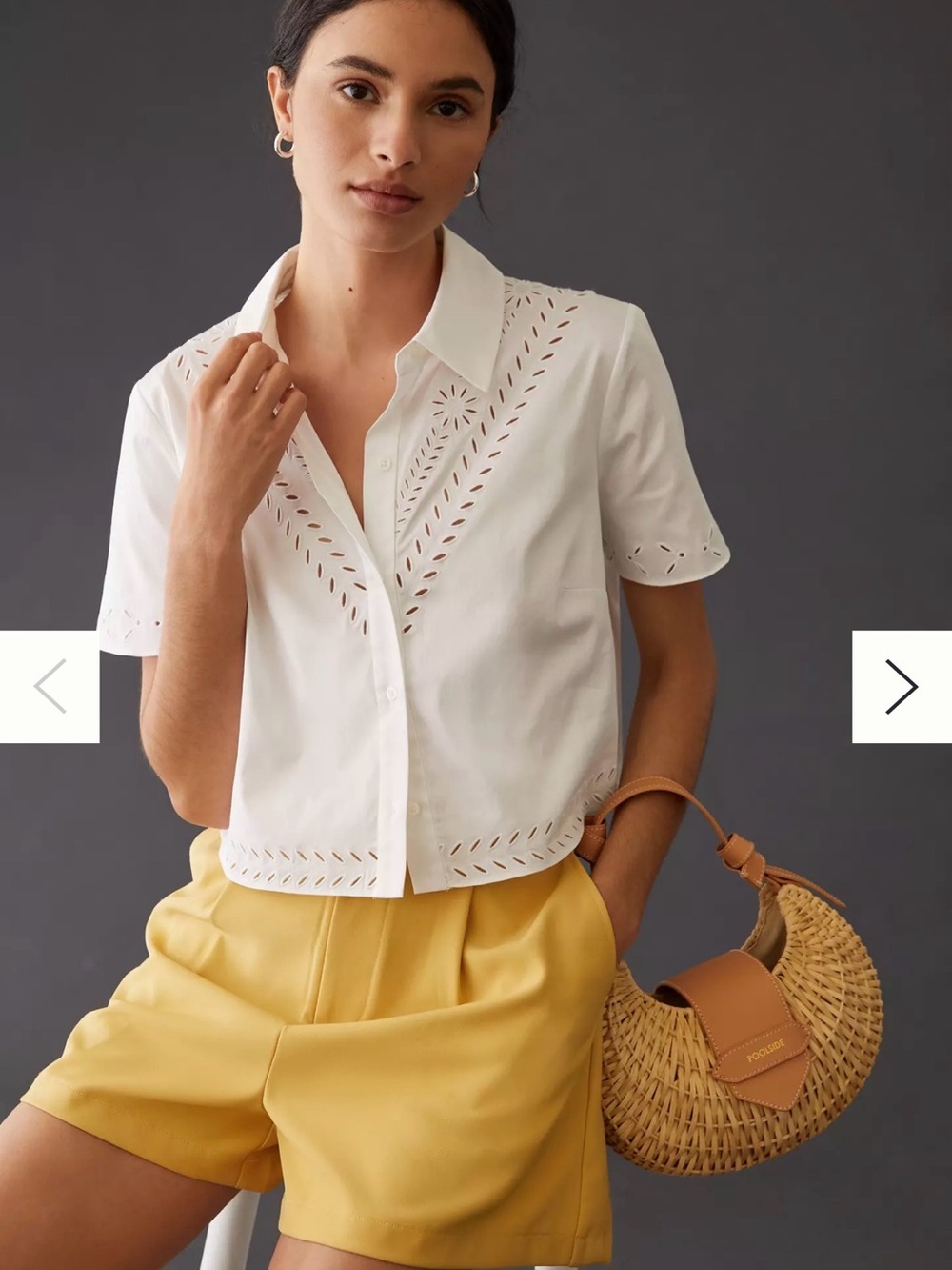 Favorite Daughter White Eyelet Short-Sleeve Button-Down Shirt AS
